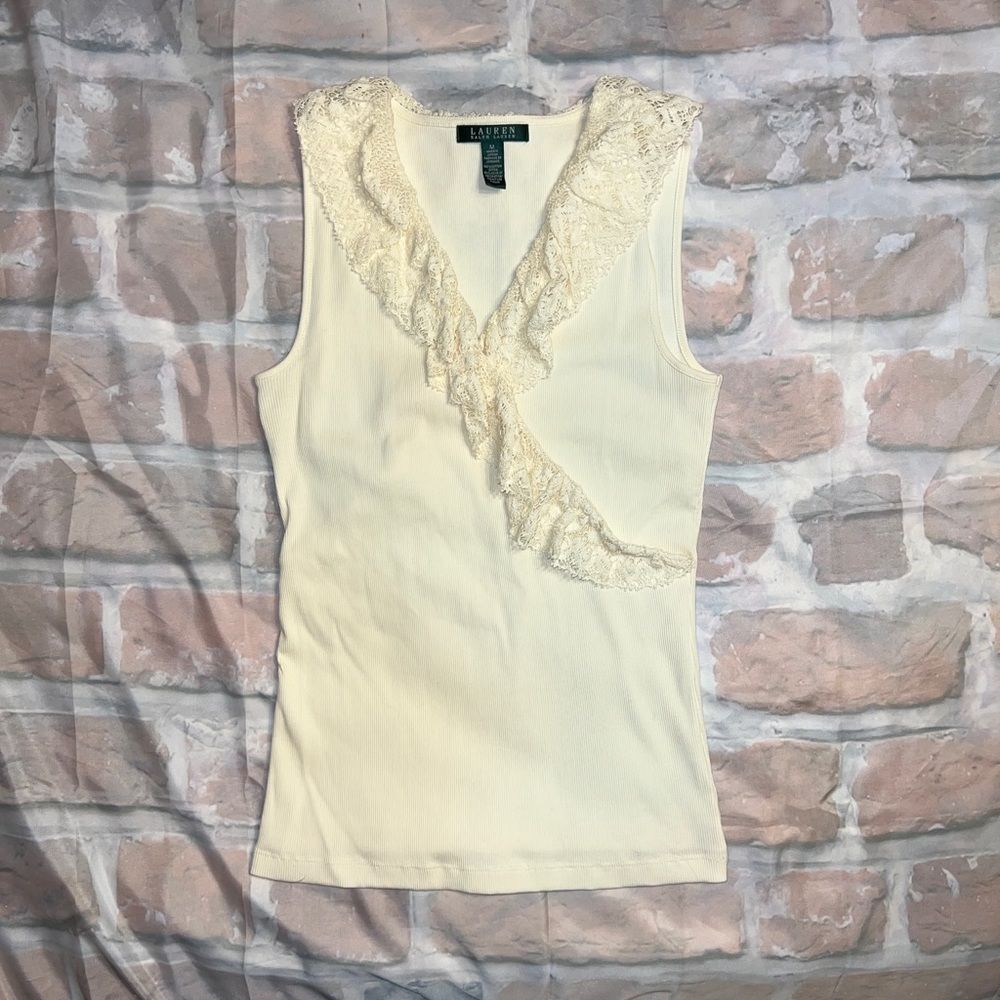 NWOT Lauren Ralph Lauren Lace Trimmed Shirt size M